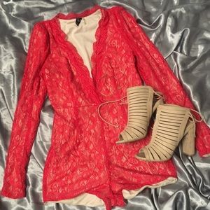 Windsor red lace romper